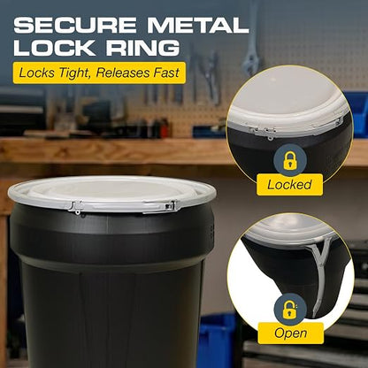 Eagle Plastic Drum, 30 Gallon Drum, DOT Compliant, Made in USA, Black | High-Density-Polyethylene Construction, Open Head Lab Pack Drum, Metal Lever-Lock Lid, Hazardous Material Storage, Transport