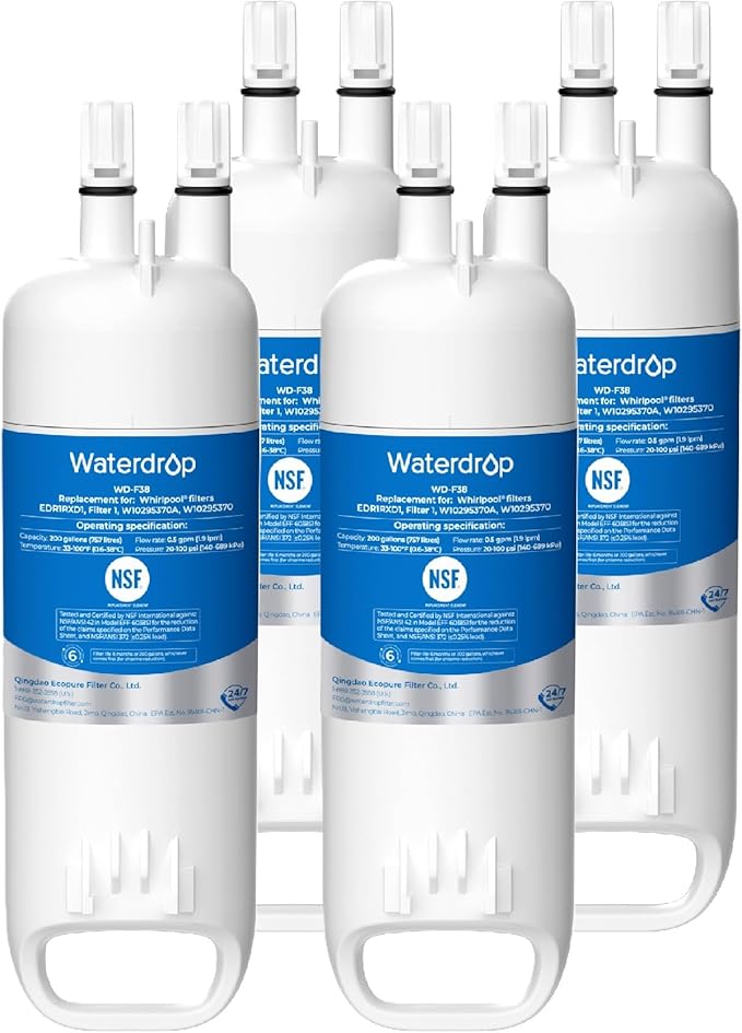 Waterdrop EDR1RXD1 Refrigerator Water Filter, 4 Pack | Replacement for Filter 1, W10295370A, EDR1RXD1B, P8RFWB2L, P4RFWB, WD-F38,