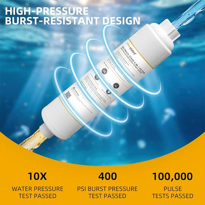 Filterelated RV Inline, Zeo & Crystphos KDF, Anti-Scale, Chlorine & Metals | 6-Stage KDF, Carbon, Zeolite, Crystphos & Dual PP Sediment, Flexible Hose Protector