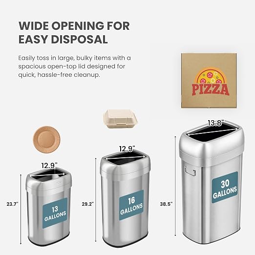 iTouchless 30G Commercial Trash Can with Wheels | Open Top Stainless Steel | Heavy-Duty 114L Oval Bin with 2 AbsorbX Odor Filters. ADA Compliant for Restaurant Restroom Hotel Office Healthcare Retail