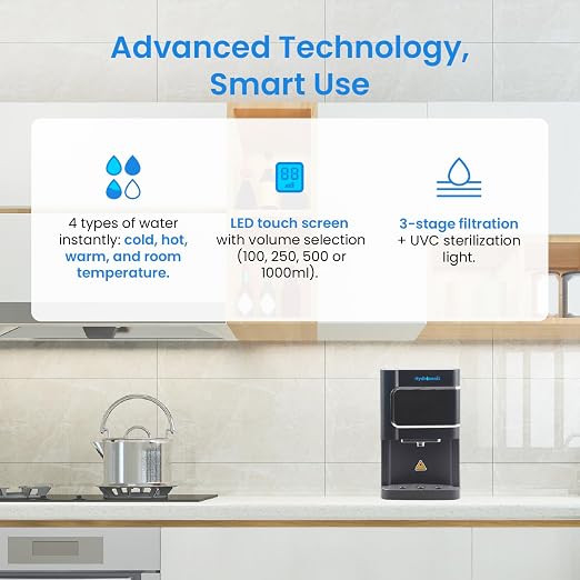 HYDROZENIT - Zenit Slim Water Dispenser | Compact Hot, Cold, Warm & Room Temperature | UV Filtration + LED Touch Panel | Compatible with Reverse Osmosis & Ultrafiltration | Ideal for Home & Office