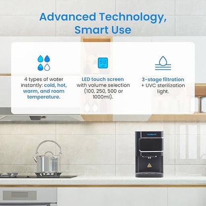 HYDROZENIT - Zenit Slim Water Dispenser | Compact Hot, Cold, Warm & Room Temperature | UV Filtration + LED Touch Panel | Compatible with Reverse Osmosis & Ultrafiltration | Ideal for Home & Office