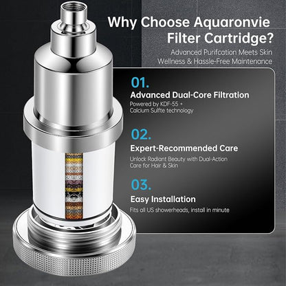 Aquaronvie NSF Certified Filtered Shower Head with KDF-55, High Pressure 3 Spray Modes Showerhead Water Softener for Hard Water, Remove Chlorine & Impurities for Softer Skin and Hair, Chrome