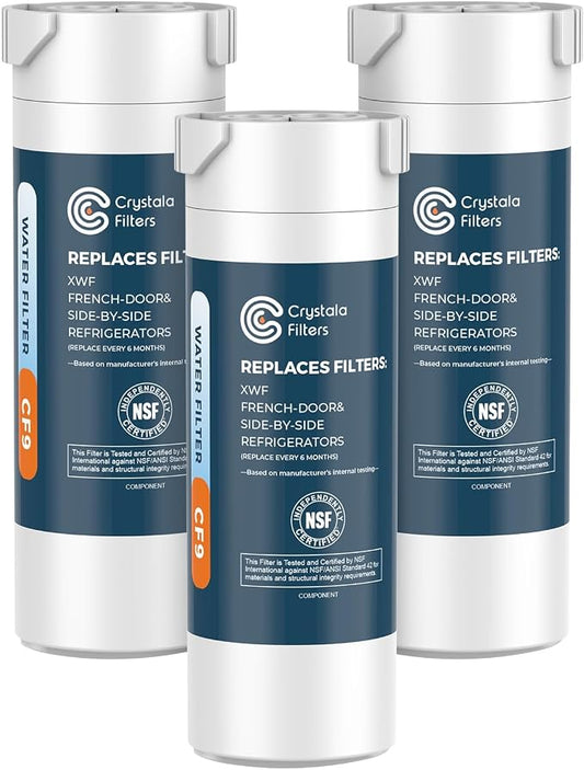 Crystala Filters XWF Water Filter, Compatible with GE XWF Refrigerator Water Filter, 3 Pack (Not XWFE)