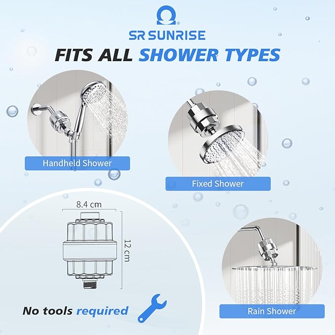 SR SUN RISE 20-Stage Shower Filter-Shower Head Filter for Hard Water, with 1 Replaceable Cartridges, High Output Shower Water Filter for Removing Chlorine and fluoride, Polished Chrome