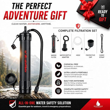 Original Defense® FiltrateMate Portable Water Filter Straw – High-Performance Nanofiber Filtration for Emergency Preparedness, Hiking, and Camping – Purifies up to 1,000 Liters
