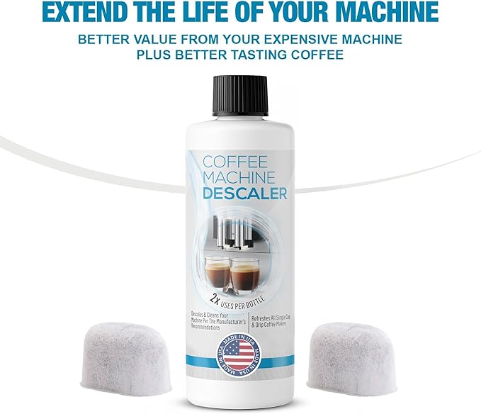 FreshFlow Keurig Compatible Descaling Solution (1 Bottle, 2 Uses Plus 2 Filters) - Universal Descaler Cleaner Concentrate Kit For All 1.0 & 2.0 K-Cup Pod Machines and Espresso Machines