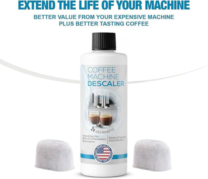 FreshFlow Keurig Compatible Descaling Solution (1 Bottle, 2 Uses Plus 2 Filters) - Universal Descaler Cleaner Concentrate Kit For All 1.0 & 2.0 K-Cup Pod Machines and Espresso Machines