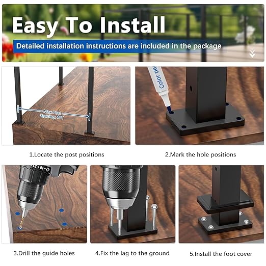 36" T304 T-drilled Cable Railing Corner Post(Post 35"x2"x2"), Modular Three Sides Wire Railing Post with Cable Grommets, Fixed Top Mount Stainless Steel Black Finish Deck Staircase Post