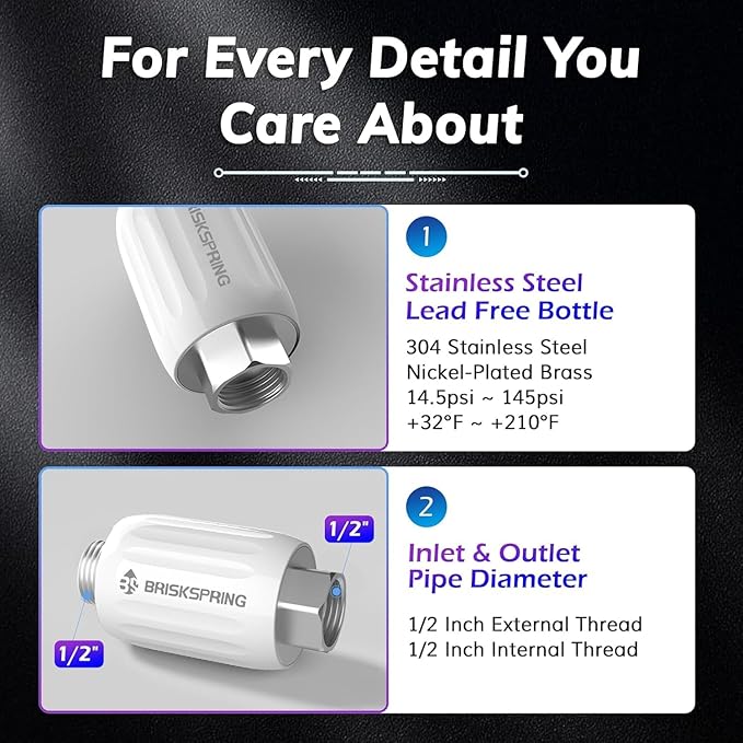Salt Free Water Descaler, Water Heater Softener, Prevent Scale Buildup On Faucet, Shower Head, Smart Toilet & Washer, Scale Inhibitor Inline System, 3-Year Durability, 1/2" Fitting
