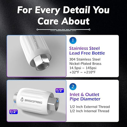 Salt Free Water Descaler, Water Heater Softener, Prevent Scale Buildup On Faucet, Shower Head, Smart Toilet & Washer, Scale Inhibitor Inline System, 3-Year Durability, 1/2" Fitting