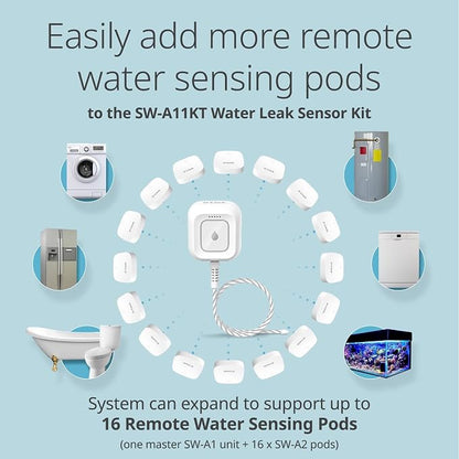 D-Link Add-on Remote Battery-Powered Water Leak Sensing Pod, Long-Range, Compatible Only with SW-A11KT 3-Pack (SW-A2/3)