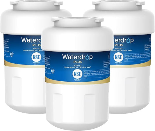 Waterdrop Plus WDP-F13 Water Filter, Replacement for GE® MWF®, 3 Pack | NSF 401&53&42 Certified, Replacement for HDX FMG-1, MWFP, MWFA, RWF0600A, RWF1060, Kenmore® 469991