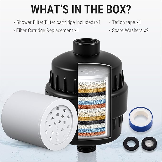 G-Promise 16 Stage Shower Filter For Hard Water, Reduces Chlorine and Fluoride, Improves Dry Skin, Universal With G1/2" Threads Design, Comes With a Replacement Cartridge (matte black)
