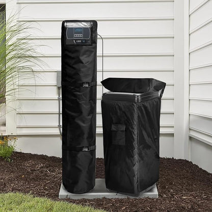 Bitubi 2Pcs Water Softener Cover, Outdoor Softener Tank/Filter Cover + Brine Tank Cover,Upgraded Top with Adjustable Transparent PVC Window, All Weather Protection, Black