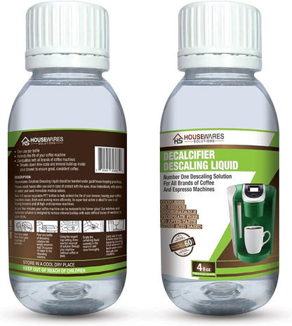 Descaling Solution for All Brands of Coffee and Espresso Machines By Housewares Solutions - 4 Fluid Ounce Bottle (2-Pack)