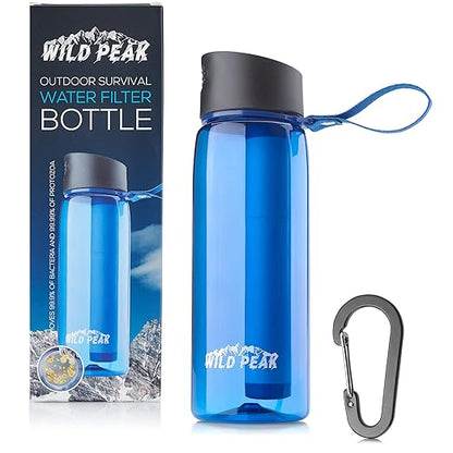 Wild Peak Stay Alive-4 Outdoor 4-Stage Water Filter Straw Emergency 22oz Bottle with Activated Carbon for Survival, Camping, Hiking, Climbing, Backpacking (1500 Liters)