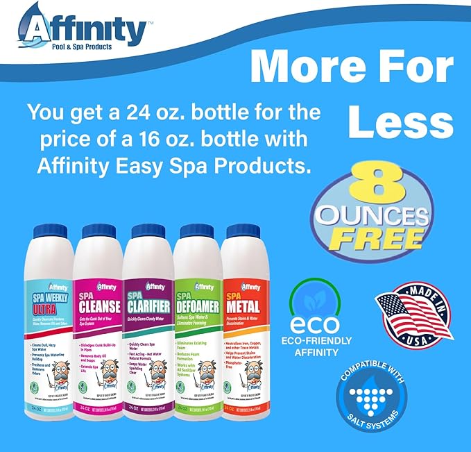 Affinity™ Spa Weekly Ultra | 2-in-1 Natural Chitosan Clarifier & Biodegradable Enzyme | Powerful Combo Treats Scale, Prevents Scum, & Destroys Organic Matter | Eliminates Smelly Odors | 24 oz.