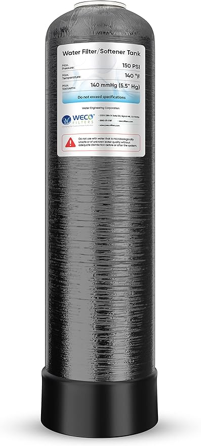 WECO Mineral Tank for Water Softener/Filter - Polyethylene Inner Shell Pressure Vessel with 2.5" Top Opening - 150 PSI Max Pressure - 120 °F Max Temperature - 10x35, BLACK
