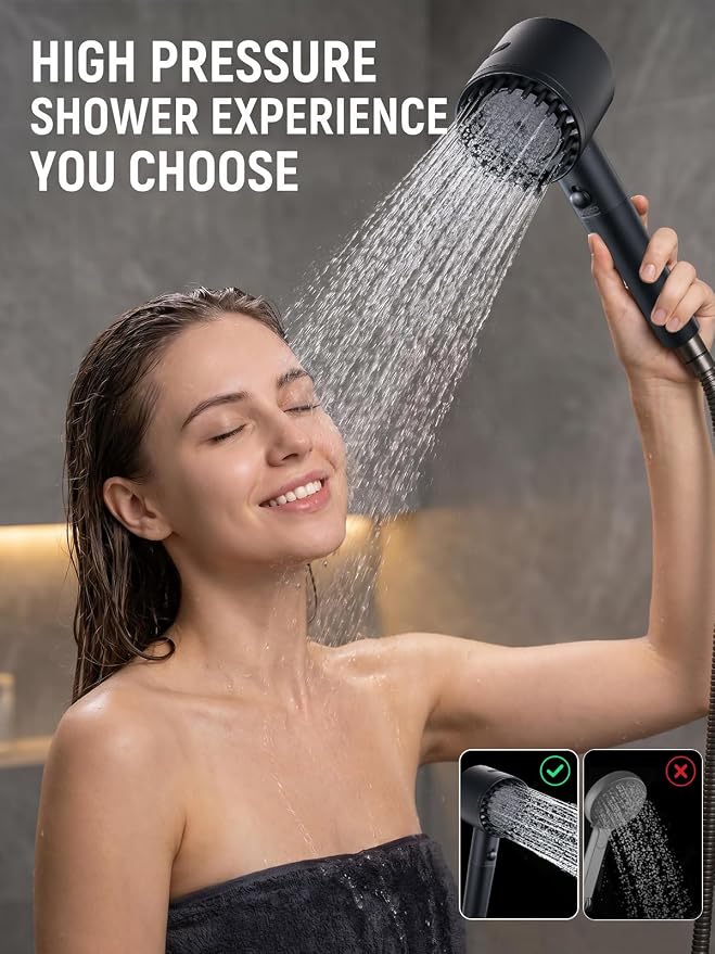 Cobbe Filtered Shower Head with Handheld, High Pressure 4+1 Spray Mode Showerhead with Filters, Built-in Power Wash for Hard Water, Black