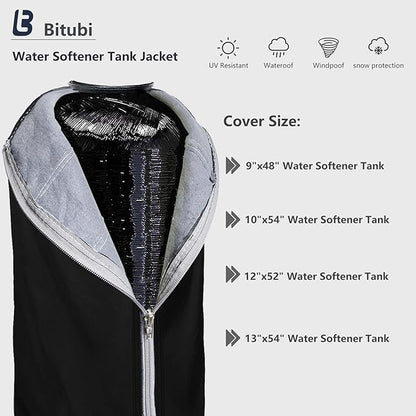 Bitubi Heavy Duty Water Softener Tank Jacket,Outdoor Insulated Water Softener Tank Cover to Prevent Sweating (10x54, Black)