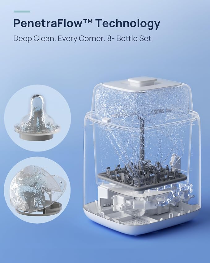 Papablic SafeguardPlus Baby Bottle Washer with Water Purification System | 8-Bottle Capacity, 5-in-1 Bottle Washer & Sterilizer & Dryer for Bottles, Pump Parts, Baby Essentials
