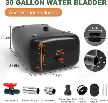 30 Gallon Water Bladder, 1000D PVC Foldable Portable Water Tank, Black Large Capacity Water Bag Container for Garden, Drought Resistance, Fire Prevention, Emergency Supply