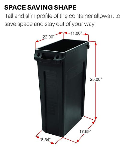 Rubbermaid Commercial Products Slim Jim Trash/Garbage Can with Venting Channels, 16-Gallon, Green, for Kitchen/Office/Workspace, Pack of 4