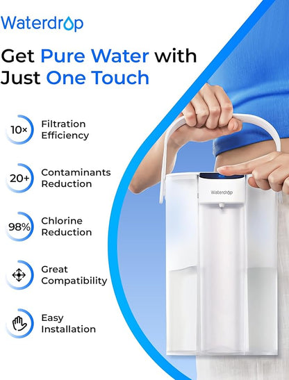 Waterdrop EDFX Water Filter Replacement for Waterdrop ED61 Rechargeable Water Filter Dispenser, 200-Gallon Long-Life, 10X Filtration Efficiency, Reduce 98% Chlorine and 20+ Contaminants, 1 Pack