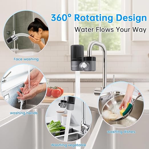 Vortopt Advanced Faucet Water Filter for Kitchen Sink,360°Rotary Ultrafiltration Bathroom Sink Filter,400 Gallons,NSF Certified Reduces Chlorine & Bad Taste with 1 Replacement.(T6-UF-Black)