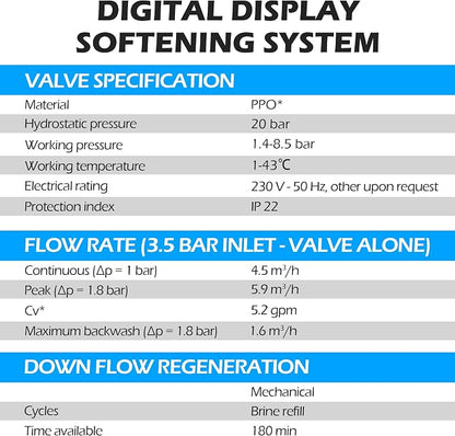Time Type 5600SXT Water Softener Control Head, 110V Water Softener System Filter Control Head, Electronic Water Softener Valve, Inlet/Outlet DN25, Complete Accessories