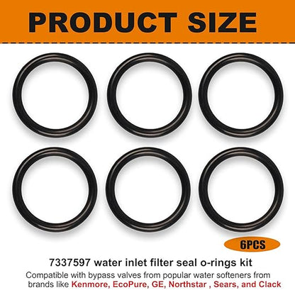 The 7337597 (Also Called 7311127, WS03X10072, and V3105) Water Softener o-Ring，Compatible with Bypass Valve on Kenmore, EcoPure, GE, Northstar, Sears, Clack,North Star.(6 Pack)