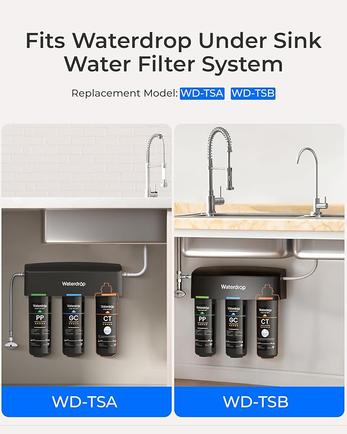Waterdrop WD-10CT Water Filter Replacement for Waterdrop TSA & TSB 3-stage Under Sink Water Filter System, 12-18 months Under Sink Water Filtration System, 1 Pack
