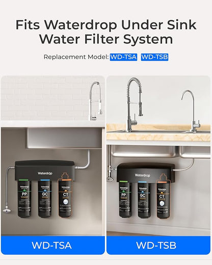 Waterdrop WD-10CT Water Filter Replacement for Waterdrop TSA & TSB 3-stage Under Sink Water Filter System, 12-18 months Under Sink Water Filtration System, 1 Pack