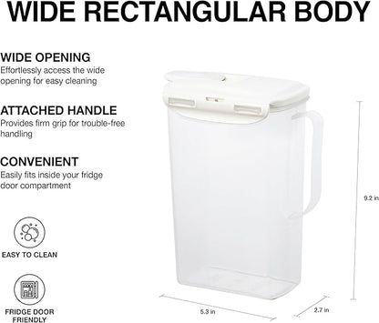 LocknLock Aqua Fridge Door Water Jug | Clear Pitcher | BPA Free Plastic Pitcher with Lid | 2 Quart Pitcher with Lid for Water, Juice, Tea & More Beverages, Ivory