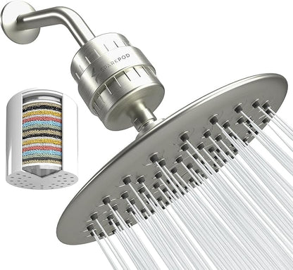 SparkPod Luxury Filtered Shower Head Set 23 Stage Shower Filter - Reduces Chlorine and Heavy Metals - High Pressure Showerhead Filter (9.5" Round, Elegant Brushed Nickel)