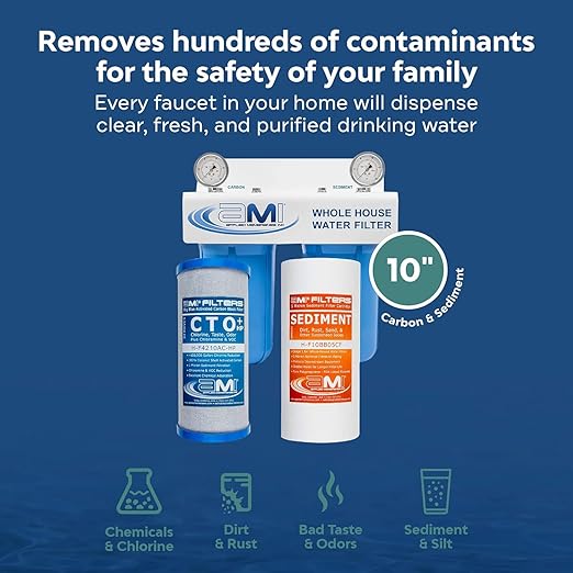 Applied Membranes Inc. 2-Stage Whole-House Water Filter System, 4.5x10-Inch Carbon and Sediment Filter Cartridges