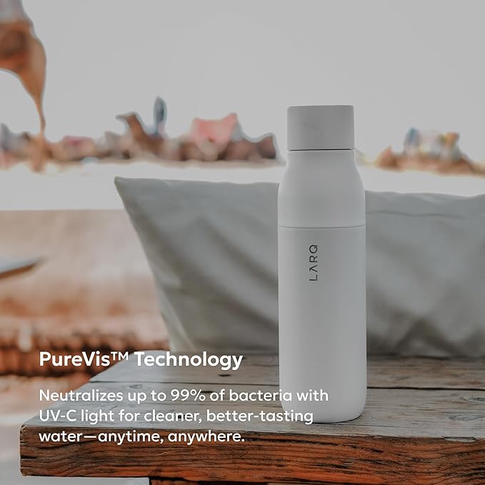 LARQ Bottle PureVis 25 oz - Self-Cleaning and Insulated Stainless Steel Water Bottle with UV Water Purifier and Award-winning Design | Reusable & Travel Friendly, Granite White