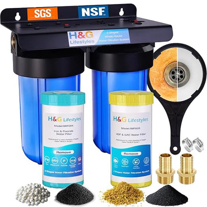 H&G Lifestyles Whole House Water Filter Iron for Well Water, 70,000 Gallons | Reduce Iron Fluoride Manganese,with GAC KDF Filters,Reduce Chlorine Odor Heavy Metal Lead,2 Stages Water Filtration System