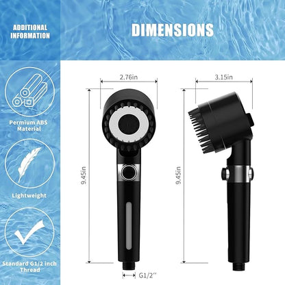 PWERAN Filtered Shower Head with Handheld, High Pressure 3 Spray Mode Showerhead with 18 Stage Water Softener Filters for Hard Water - Remove Chlorine-BLACK