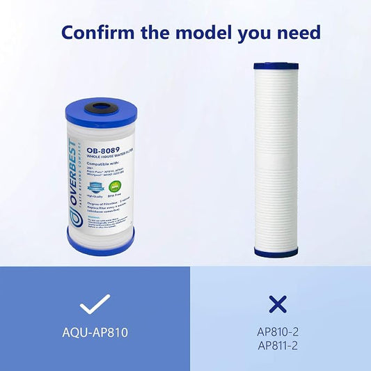 Overbest 10" x 4.5" Whole House Water Filte Replacernent for 3M®Aqua-Pure®AP810, AP811, AP801, AP801-C, AP801T, P801B, Whirlpool® WHKF-GD25BB, VWHKF-DWHBB, 5 Micron Well & Tap Water Filter, Pack of 3 | Replacement for 3M® Aqua-Pure® AP811, AP801, AP801...