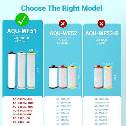 Aquacrest WF51 Water Filter, Replacement for Aquasana® AQ-5300+R, Claryum® 3-Stage Max Flow, AQ-C3M-R, AQ-6300M, 800 Gallons, 3 Filters
