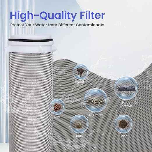 Amwater 304 Stainless Steel 40 Micron Spin Down Water Filter, Whole House Spin Down Sediment Water Filter, Reusable Flushable Pre-Filtration System, 3/4" MNPT + 1/2" FNPT, BPA Free