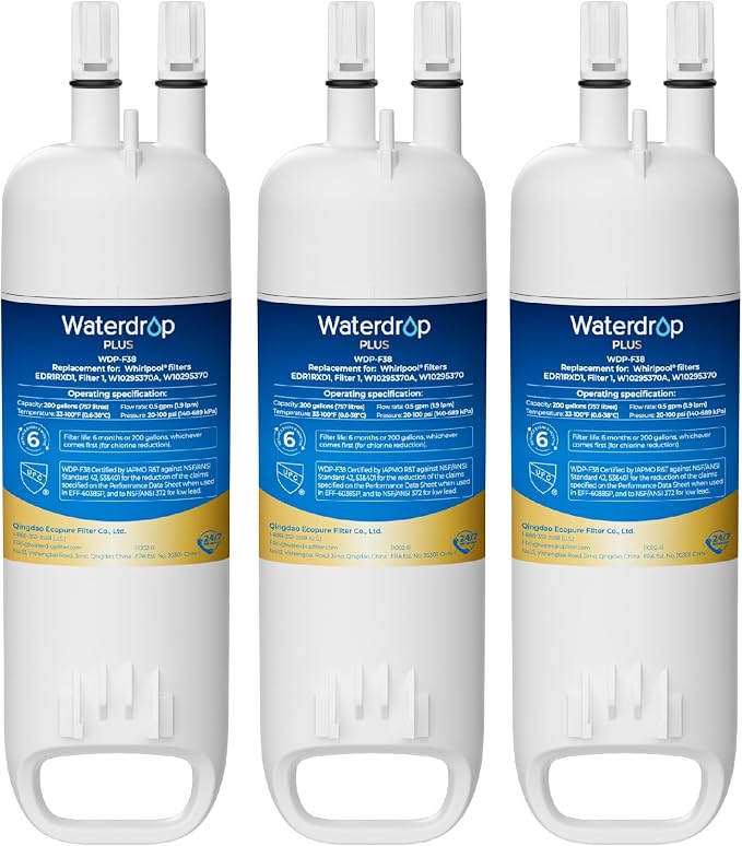 Waterdrop EDR1RXD1 Refrigerator Water Filter, 3 Pack | NSF401, Replacement for Everydrop® Filter 1, W10295370A, EDR1RXD1B, P8RFWB2L, P4RFWB, 46-9081, 46-9930, WDP-F38