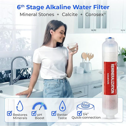 iSpring F19K75 NSF Certified 2-Year Replacement Filter Set for 6-Stage Reverse Osmosis Systems, Alkaline Mineral Filter, 19-Count, Long-Lasting Purification