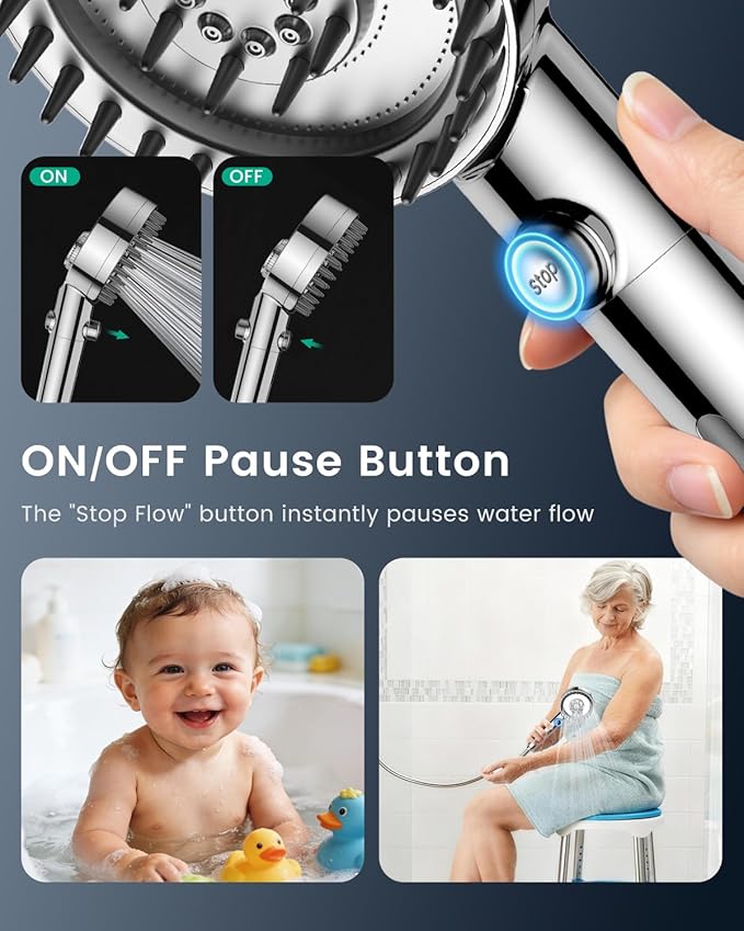 Ion Drops Filtered Shower Head with Handheld, High Pressure 4 Spray Mode Showerhead with Filters for Hard Water Softener, Handheld Shower Heads Filter with ON/OFF Switch for Pets (Chrome)