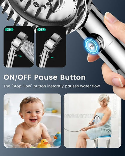 Ion Drops Filtered Shower Head with Handheld, High Pressure 4 Spray Mode Showerhead with Filters for Hard Water Softener, Handheld Shower Heads Filter with ON/OFF Switch for Pets (Chrome)