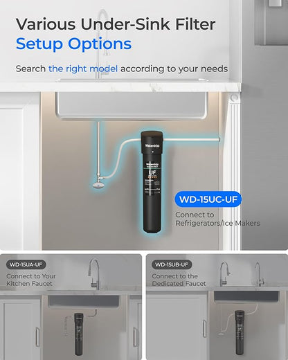 Waterdrop 15UC-UF 0.01 μm Inline Water Filter for Refrigerator, 2 Years, In Line Water Filter for Icemaker, Ideal for Ice Maker, RV, Refrigerator, 1/4 inch Direct Connect, NSF/ANSI 42 Certified