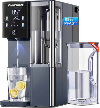 CT910 Countertop Reverse Osmosis Water Filter System with Removable Pure Water Pitcher-41oz, 7-Stage RO Water Filtration System, NSF/ANSI 372, Reduce TDS PFAS, No Installation