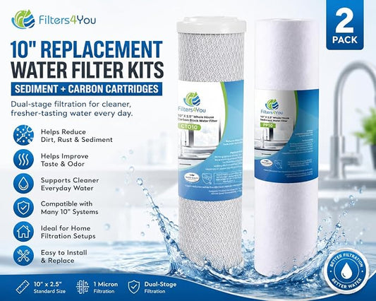 CFS Reverse Osmosis Filter Replacement Kit, Sediment & Carbon, 2 Sets | 4 cartridges - 2 sediment + 2 carbon block; two full change-outs for under sink RO systems; fits 10 x 2.5 in housings